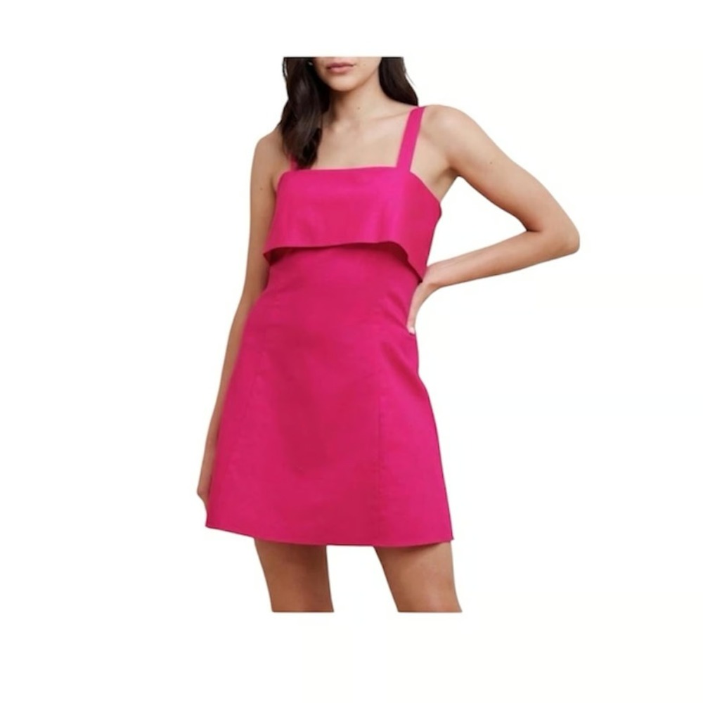 Banana Republic Milkmaid Hot Pink Linen Blend Mini Dress Size 4‎ Straps Party